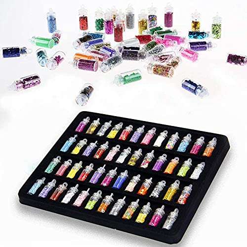 Belicia 48 Bottles/Set DIY Nail Art Charms Kit 3D Holographic Glitter Contain Nail Sequins Iridescent Flakes for Body Face Hair Make Up Nail Art Mixed Decals Decoration 1