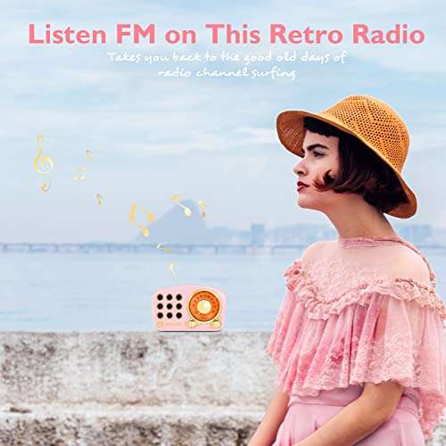 Retro Bluetooth Speaker, Vintage Radio-Greadio FM Radio with Old Fashioned Classic Style, Strong Bass Enhancement, Loud Volume, Bluetooth 5.0 Wireless Connection, TF Card and MP3 Player (Pink) 5
