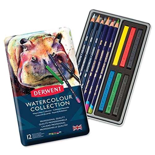 Derwent Watercolour Collection Tin Set, Includes Watersoluble Pencils & Blocks, Professional Quality - 700303 (Set of 12) 2