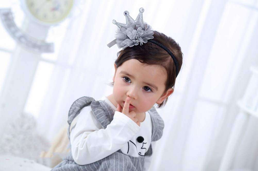 Children's Crown Tiara Baby Girls Birthday Headband Grey Hairband Super Cute Kids Hair Accessory Headwear 5