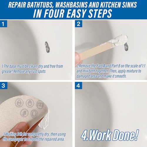 Cracked Porcelain Sink Repair Kit White, High-Gloss Porcelain Repair Kit White, Porcelain Chip Fix for Sinks, Tiles on Enamel, Acrylic, Fiberglass, Ceramic, Shower Kit & Tray 5