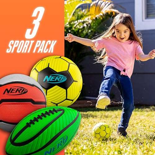 Nerf Mini Foam Sports Ball Set - Foam Football, Soccer Ball + Basketball Set Soft Sports Toy for Kids - Multicolor 2