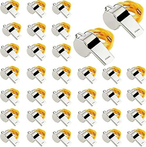 OBKJJ Coach Whistle,35Pack Football Referee Whistle with Lanyard for Emergency Sports Training Referee1 (Silver) (Silver) (Stainless Steel) 1