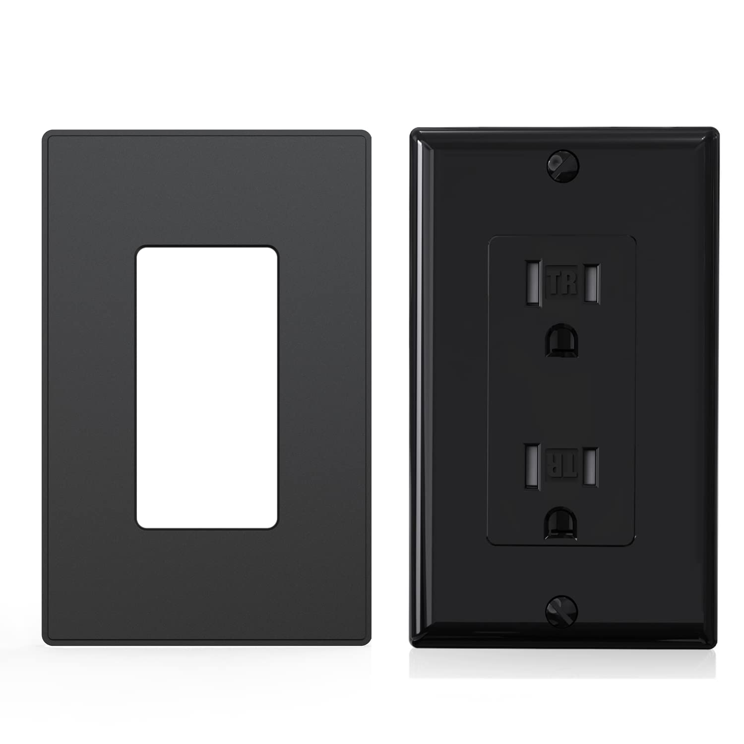 1-Gang Screwless Wall Plates and 15 Amp Outlet (10 Pack, Black) 2