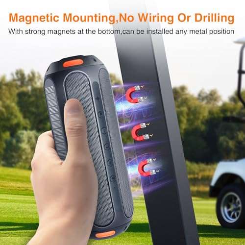 ATOVANKA Magnetic Solar Bluetooth Speaker,Portable Golf Cart Speaker with 7 Colorful Flashing Lights, 30W Super Bass 15H Playtime, IP66 Waterproof, for Outdoor, Home, Party, Beach, Travel 2