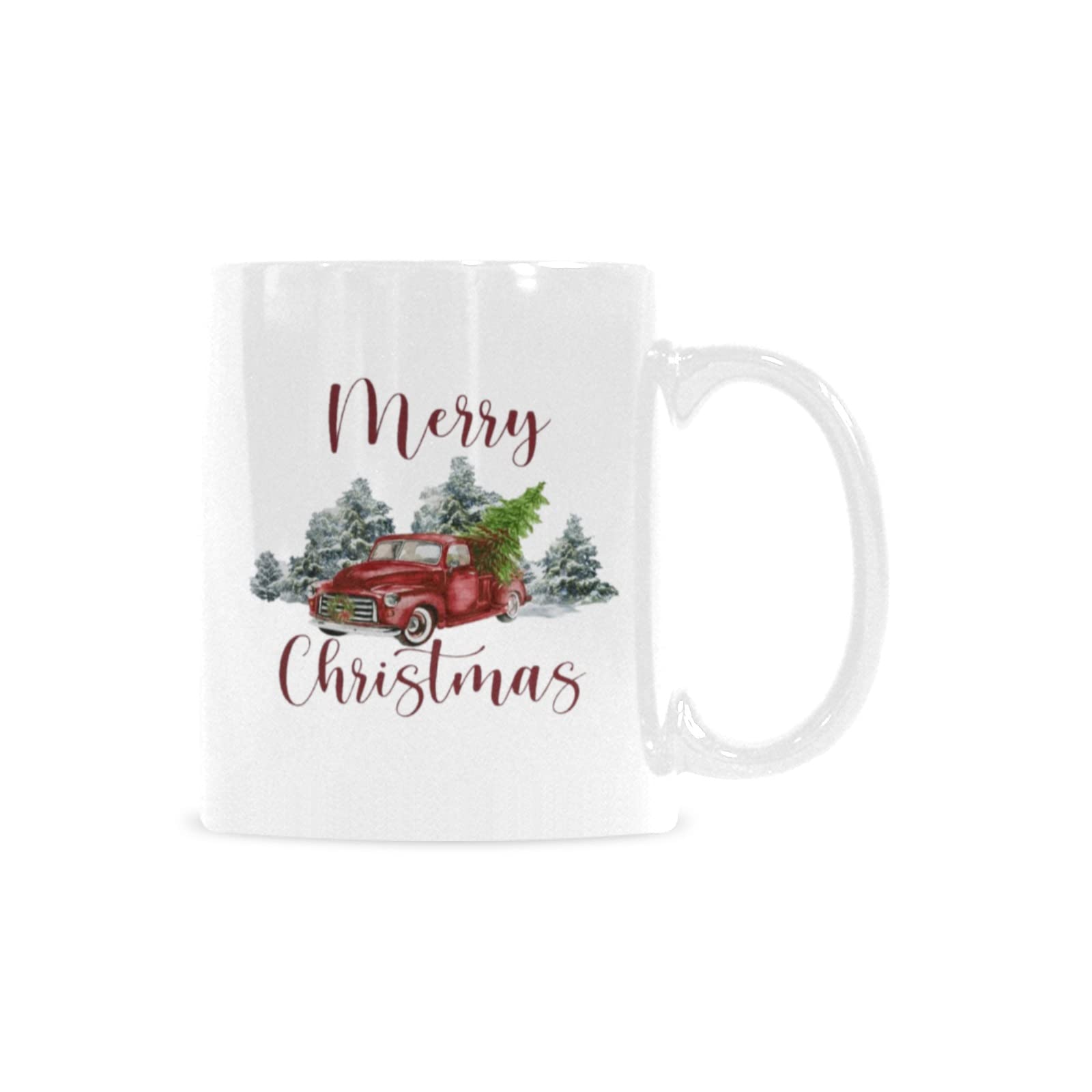 VIGAT Vintage Red Truck and Christmas Tree,Merry Christmasfunny Ceramic Cup Novelty CoffeeMugs 11 oz White 1