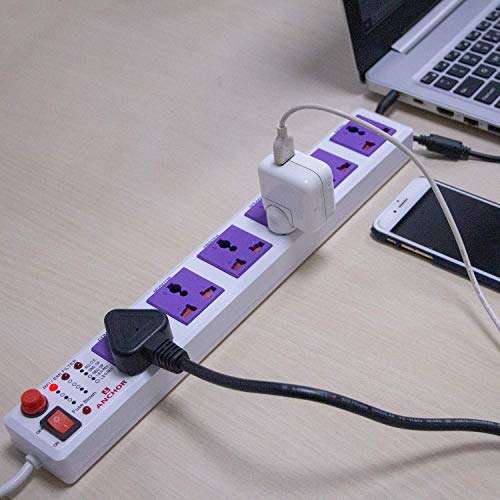 Anchor by Panasonic 6 way Universal Socket with Single Switch | 6 Way Extension Board with 1.5 Mtr Extension Cord | Multi Plug Socket for Home Wall, Office (22579) 5