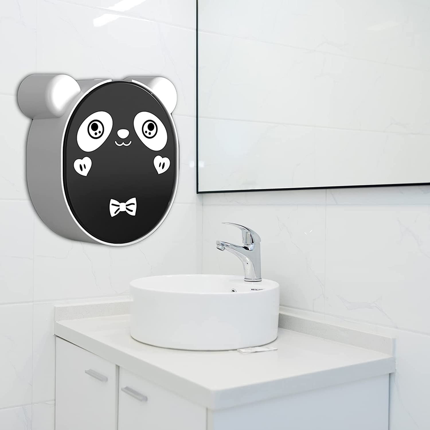 RANADE MART Cute Plastic Panda Cartoon soap Holder with Drain Flip Lid Soap Container Tray Soap Rack Punch Free for Bathroom Kitchen(Black) 6