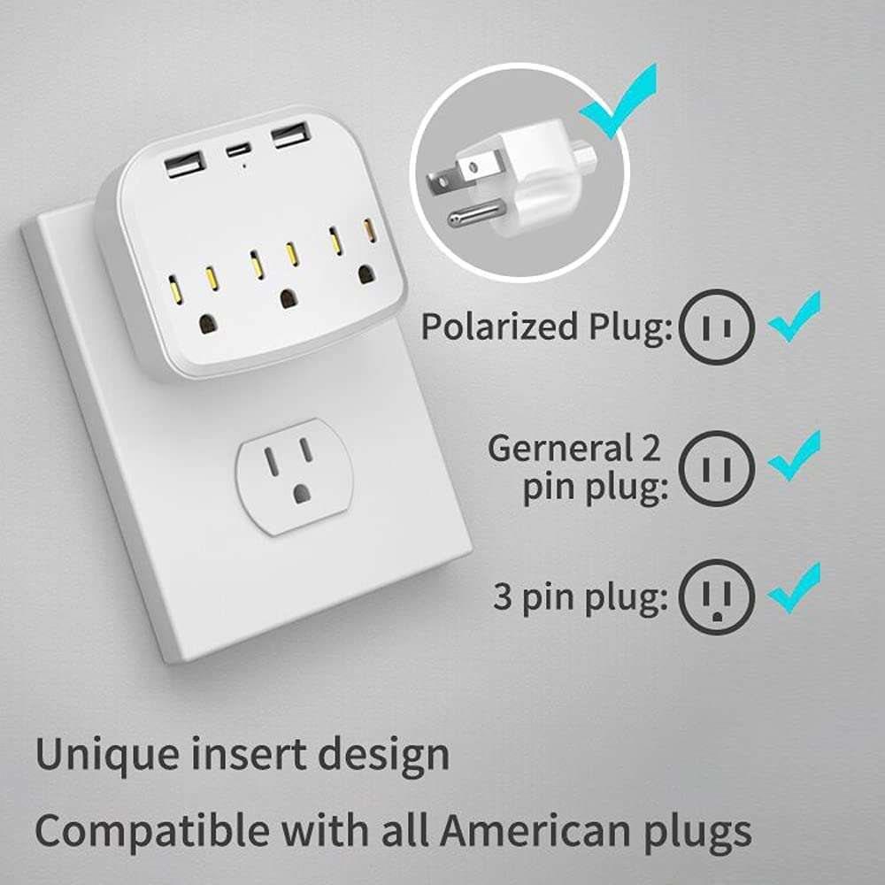 Surge Protector Converter, Outlet Extender with 3 Outlet Splitter and 3 USB Charger (1 USB C), ETL Certified USB Wall Charger Power Adapter, Multi Plug Outlets for Home, Office, School, White 3