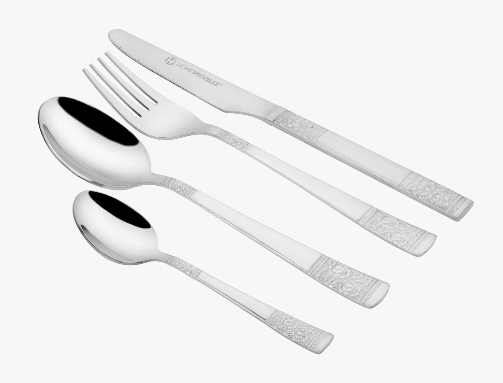 Steel Heavy Induction Patila Set with LID | Set of 5 Pcs – Silver | & | HEZAL Premium Cutlery Set 24pcs 3
