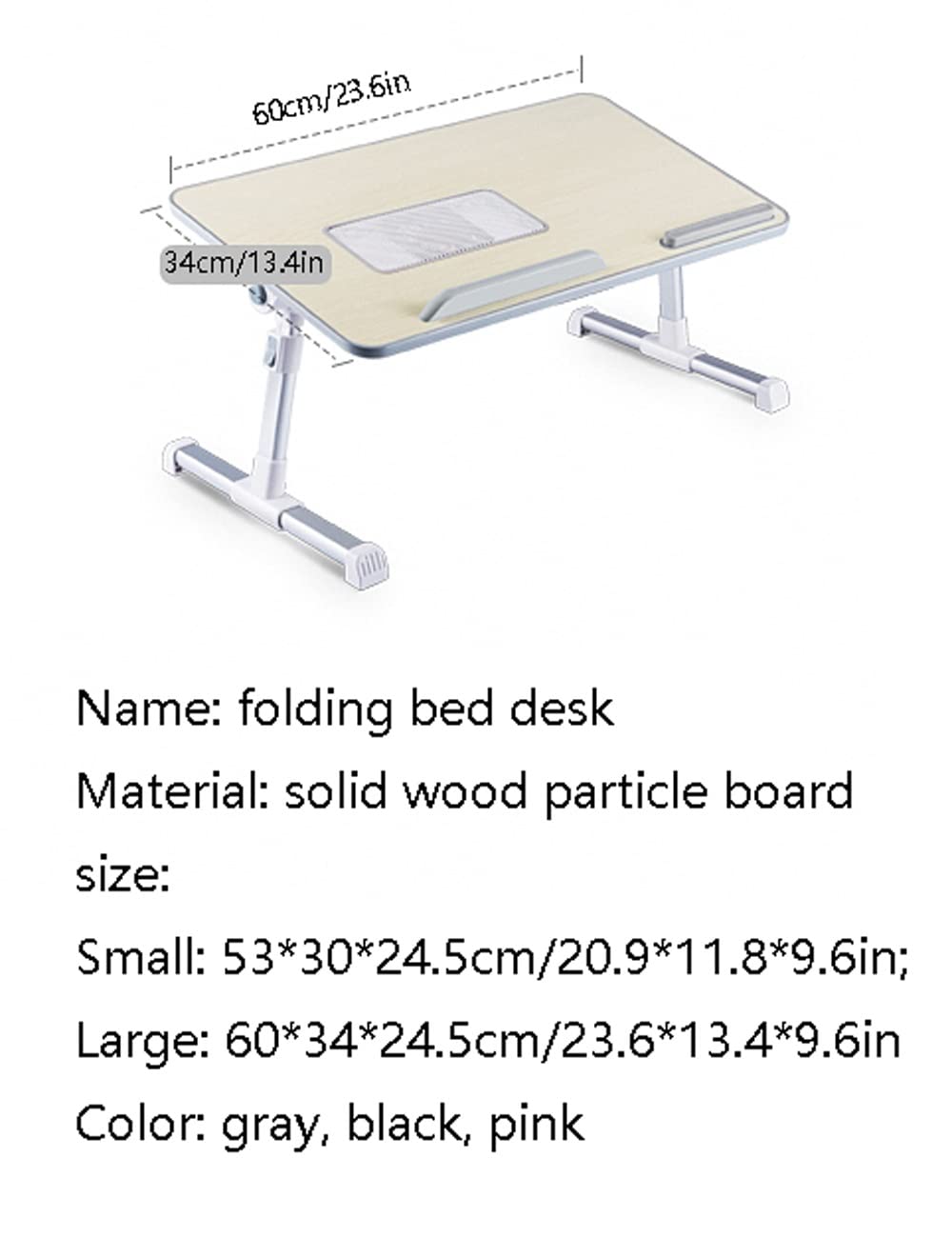 Adjustable Laptop Stand Bed Desk,USB Cooling Fan/Soft Hand Rest/Folding Leg Portable Bed Tray Table,Dining Work Writing Write (Black 20.9inchs) 3