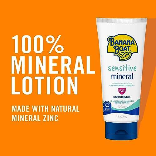 Banana Boat Sensitive 100% Mineral Sunscreen Lotion SPF 50, 6oz | Body Sunscreen, Sensitive Skin Sunblock, Oxybenzone Free Sunscreen, Banana Boat Mineral Sunscreen SPF 50, 6oz 3
