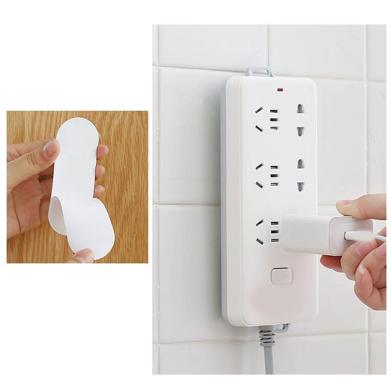 Self Adhesive Power Strip Holder, Wall Mounted Drill Free Non Marking Socket Fixer, Desktop Mobile Socket Holder for Kitchen Home Office Cable Management 4