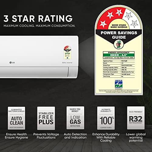 LG 1.5 Ton 3 Star AI DUAL Inverter Split AC (Copper, Super Convertible 6-in-1 Cooling, HD Filter with Anti-Virus Protection, 2023 Model, RS-Q19JNXE, White) 3