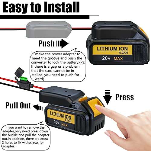 Battery Adapter for Dewalt Battery, Power Wheel Adapter for Dewalt 20v Battery,Power Wheels Battery Conversion Kit with Fuse and 14 Gauge Wire Connector for Ride On Truck, Robotics, Rc Toys 2
