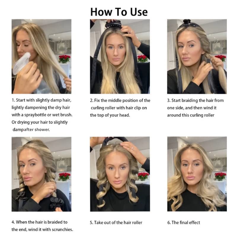 HENDEN Women Hair Styling Heatless Curling Rod Headband Wave Hair Curlers Hair Rollers Headband Ribbon for Long Hair 6