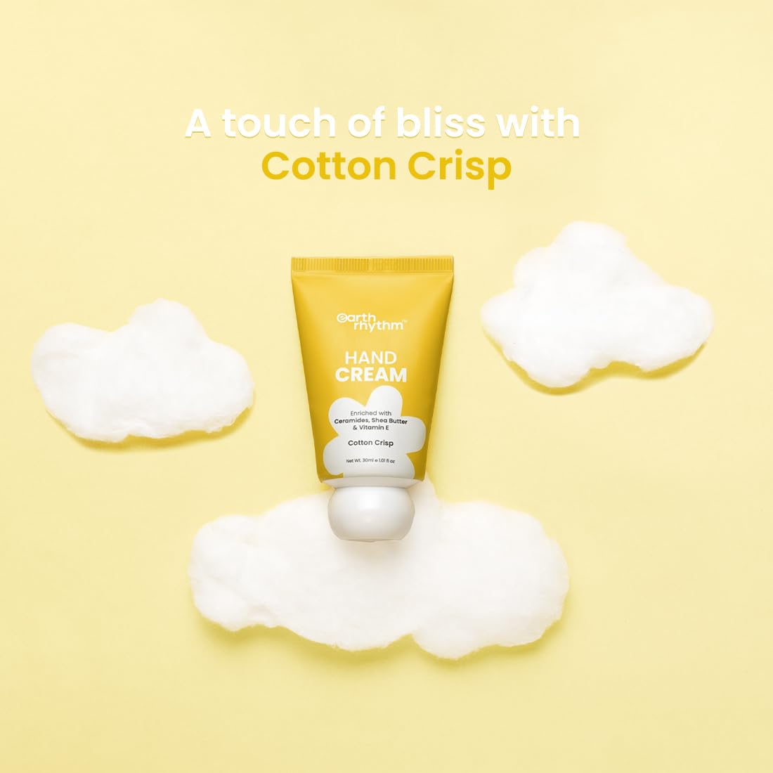 Earth Rhythm Hand Cream - Cotton Crisp for Dry & Rough Hands, Intense Moisturization Non Greasy, Fast Absorbing, Moisturizes, Enriched with Ceramides, Shea Butter, Cacao Seed Butter for Men & Women - 30ml 3