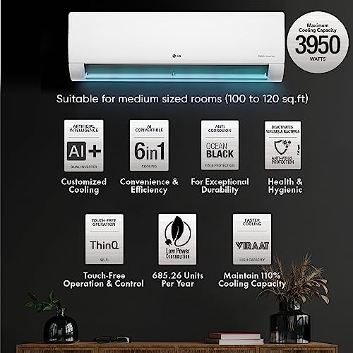 LG 1.5 Ton 3 Star AI DUAL Inverter Split AC (Copper, Super Convertible 6-in-1 Cooling, HD Filter with Anti-Virus Protection, 2023 Model, RS-Q19JNXE, White) 2