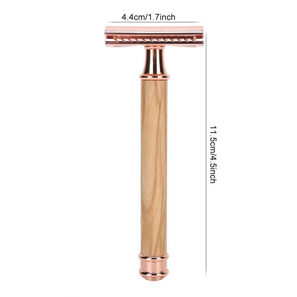 Safety Razors for Men, Single Blade Razors for Men with Olive Wood Handle, Double Edge Safety Blade Facial Razor Underarm Shaving Razors for Women (Rose Gold) 6