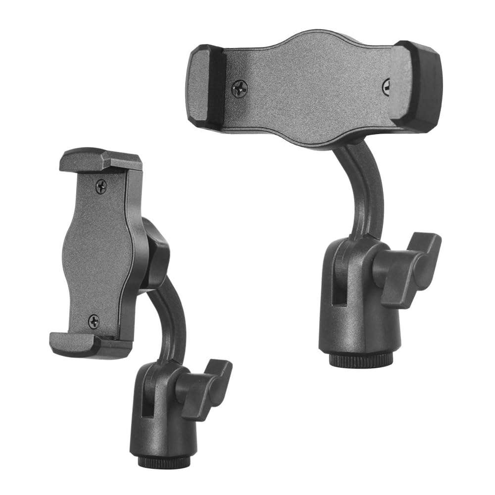 ThtRht 2 Pack Boom Arm Phone Holder Clip Adapter with 5/8 inch and 1/4'' Screw Socket Mount Phone Clamp Bracket for Phone Tripod Microphone Stand Selfie Stick Cell Phone Stand Chat Stand Mic Stand 1