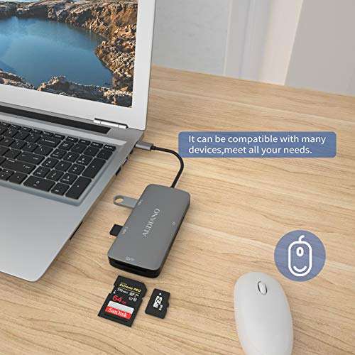 USB C to CF Card Reader, AUDIANO 5-in-1 USB Type C SD/TF/CF Camera Card Reader with Compact Flash Memory Card Reader, 2 USB 3.0 Ports Compatible for MacBook Pro, Samsung S20, Surface Book 6