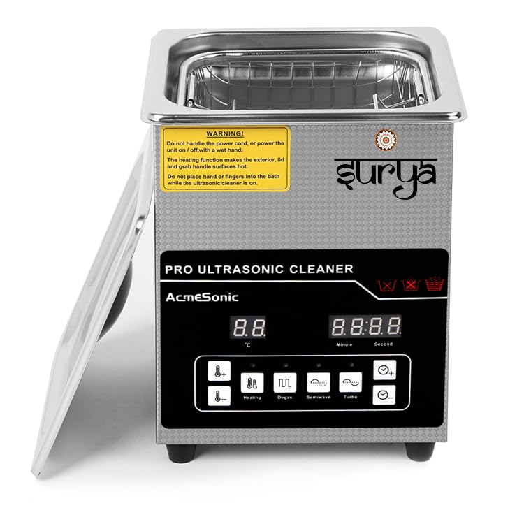 Surya Ultrasonic Machine 1.3L Cleaner with Auto Digital Timer and Heater, Professional 42kHz Retainer Denture and Jewelry Cleaner, Home Ultrasonic Cavitation Machine for Glasses Watches 5