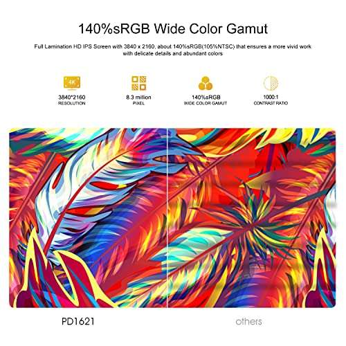 GAOMON PD1621 15.6 Inch 4K Finger Touch Screen Drawing Tablet 105% NTSC Full-Laminated Anti-Glare Pen Display with New Generation Pen for Professional Artists 6