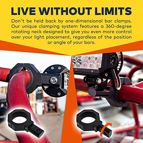Off-Road ATV UTV Light Bar Mounts Mounting Bracket Bar Clamp Kits [1"/1.5"/1.75"/2" Inch] [360-Degree] [2 x Stud Size] [Aluminium] [2 Unit] Bull Bar Roll Bar Clamp Roll Cage Clamps Mount For ATV UTV 2