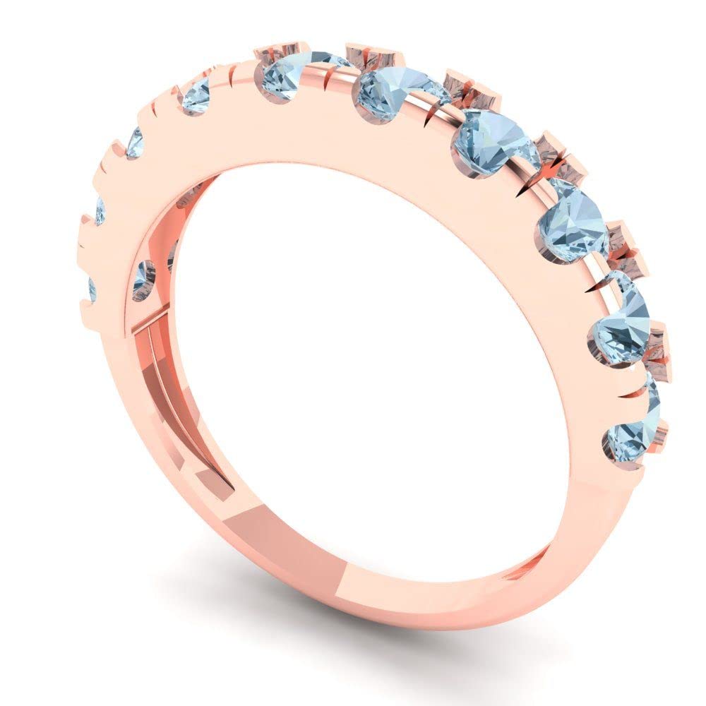 Clara Pucci 1 ct Brilliant Round Cut Synthetic Blue Moissanite 18K Rose Gold Engagement Wedding Stackable Band size 3.5 3