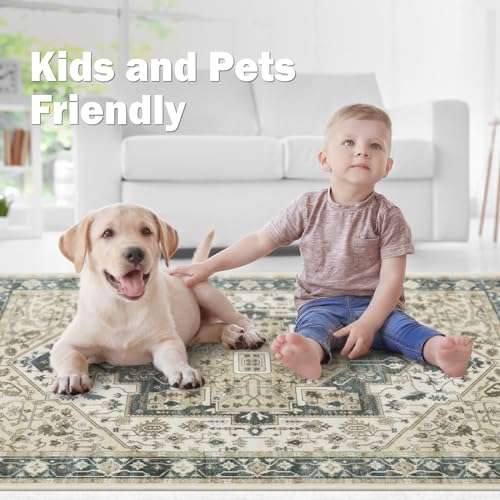 5x7 Area Rugs Large Non Slip Washable Rug for Living Room Soft Low Pile Area Rug Ruggable Boho Vintage Floral Carpet for Bedroom Dining Room Nursery Home Office Playroom Indoor, Gray 5