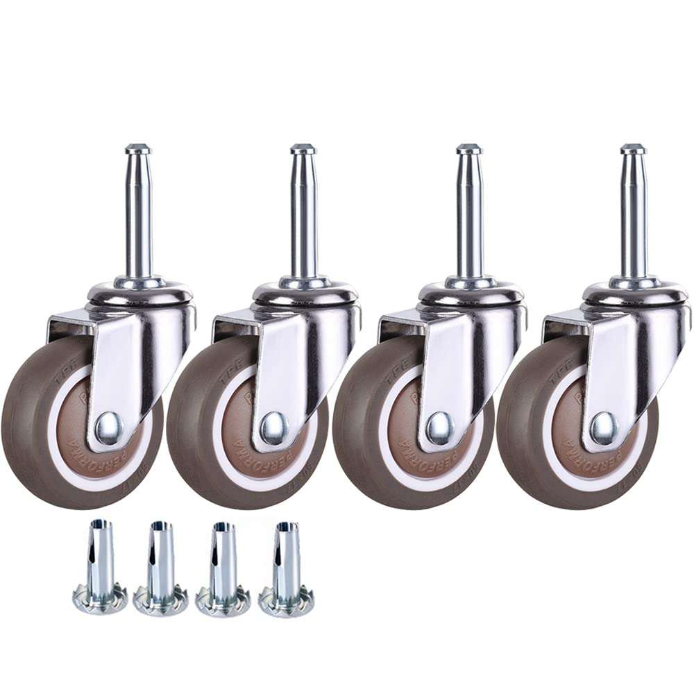 NERILEE 2 Inch Rubber Caster Wheel Set of 4 with 5/16" x 1-1/2"" (8 x 38mm) Stem and 20mm Dia Sockets, for Furniture Crib Trolley Dining Car Casters 1