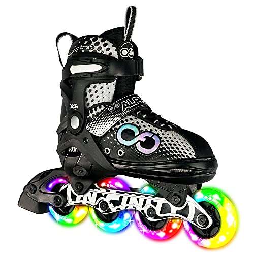 Crazy Skates Adjustable Inline Skates with 8 Light Up Wheels - Black/White Large (Sizes 5-8) 1