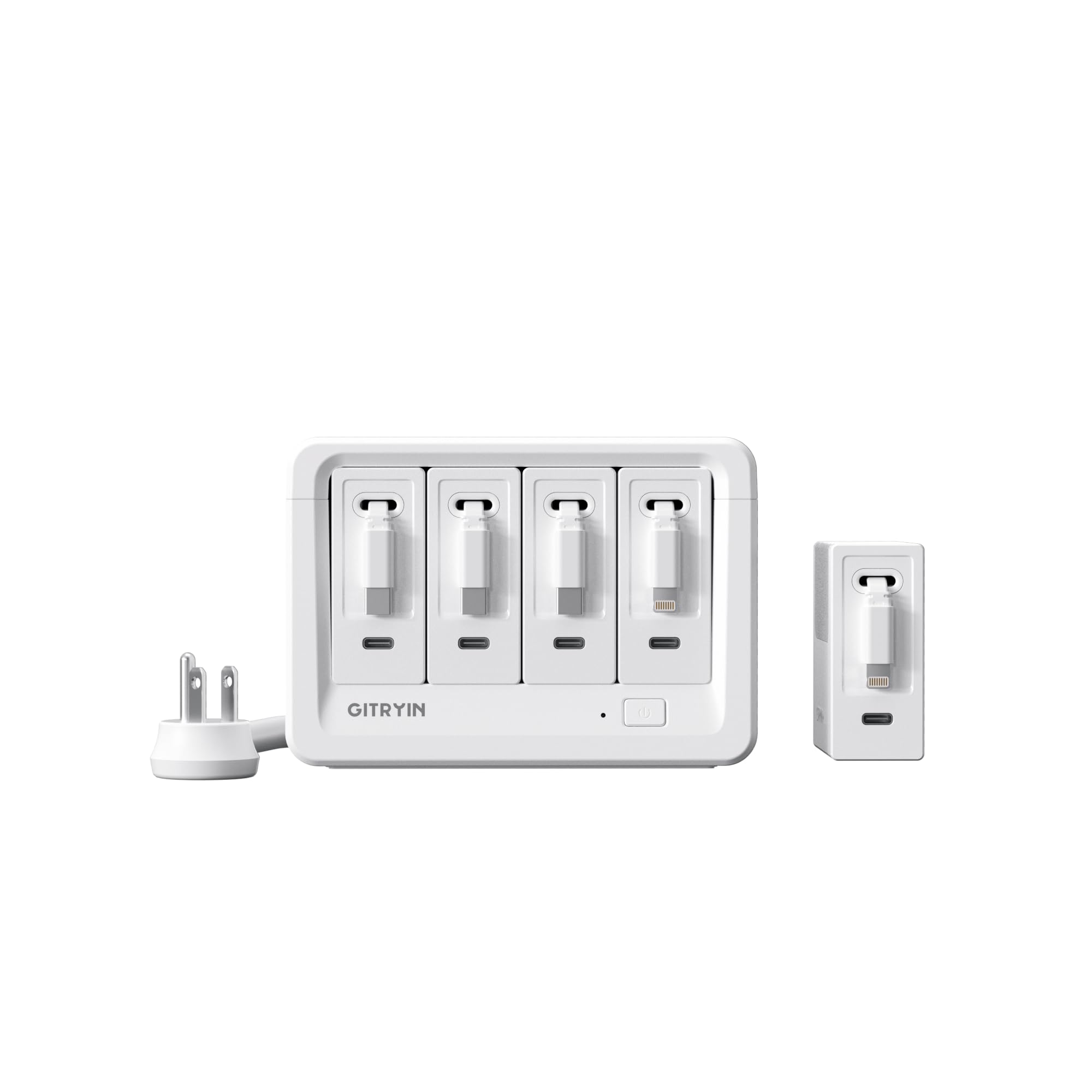 Gitryin 2 Lightning, 3 Type-C Retractable Wall Chargers and 1 Power Strip, Desktop Charging Station