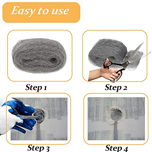 2 Pack Steel Wire Wool Fill Fabric DIY Kit, Coarse Steel Wool Gap Blocker for Stuff Holes/Wall Cracks/Siding/Pipeline/Vents in Garden, House, Garage 2