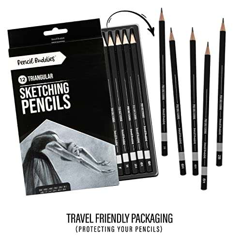 Pencil Buddies Sketch Pencils For Drawing,12 Pack Drawing Pencils Set,Art Pencils For Drawing&Shading,Triangular Graphite Pencils,Shading Pencil For Sketching,Adults&Kids,8B-6H,Pencil Buddies 4