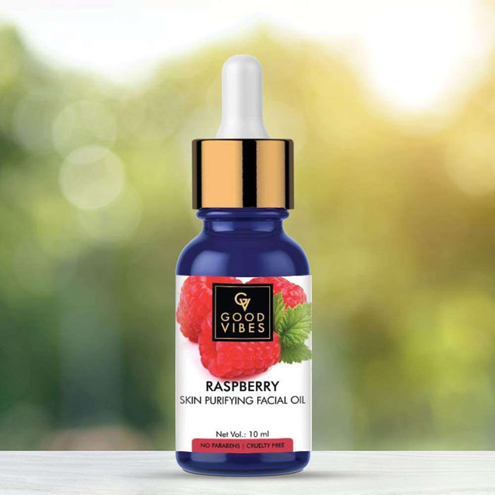 Good Vibes Raspberry Skin Purifying Facial Oil, 10 ml | Lightweight Hydrating Glowing Anti-Ageing Formula For All Skin Types | Helps Control Acne | No Parabens & Sulphates 5