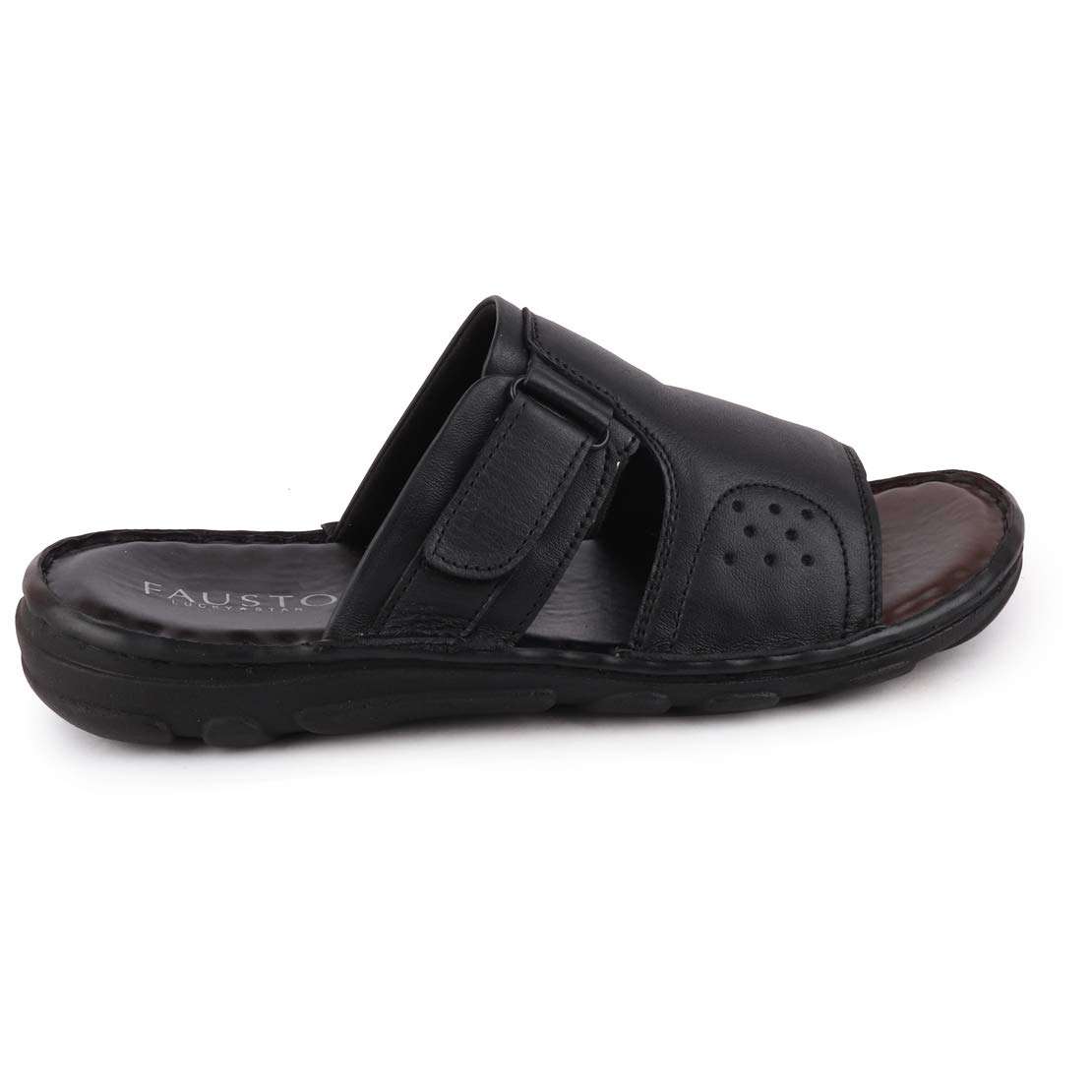 FAUSTO Men's FST KI-9519 BLACK-43 Black Formal Leather Dress Slip On Slippers (9 UK) 6