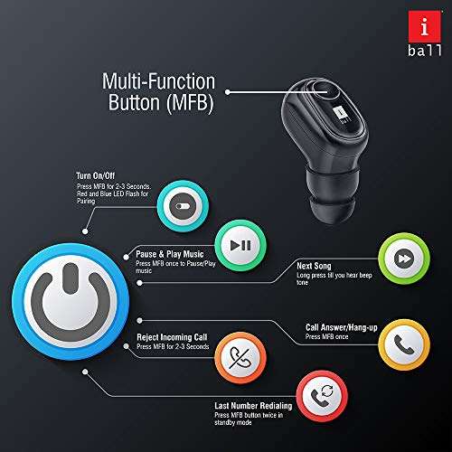 iBall Nano Earwear T9 V3.0 BT Wireless in-Ear Headset with Mic (Black) 5