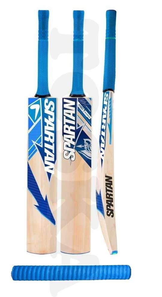 TOSKA Full Size Tennis Ball Spartan Cricket Bat with Extra One Grip for Rubber/Plastic/Cosco Ball (Men|Women) (Blue) 1