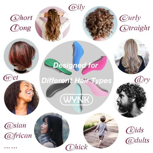 Detangler Brush for Adults & Kids Hair, WYNK Detangling Comb for Natural/ Wavy/ Curly/ Coily/ Wet/ Dry/ Oil/ Thick/ Straight/ Long Hair- 2-Piece Value Set (Blue&Purple) 4