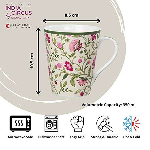 India Circus Floral Ceramic Tea, Milk or Coffee Mugs (Set of 2) 300ml Each, Multicolor, can be Used to Gift to Loved Ones (IC-MM2-CC4) 4