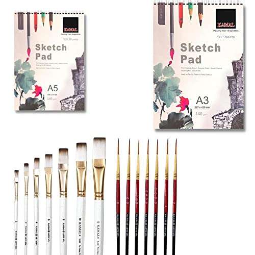 KAMAL Combo Script Liner Flat White Brown with A5/A3 Sketch PAD Set of 2 140 GSM DOODLING, Painting, Sketching - Oil, Acrylic, Water, Poster Colours 1