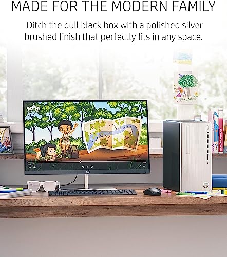 HP Pavilion Desktop, AMD Ryzen 5 5600G, 12GB RAM, 1TB HDD, 256GB SSD, Windows 11 Pro, HDMI, Wi-Fi 5, Bluetooth, USB Ports, Natural Silver, PCM 5
