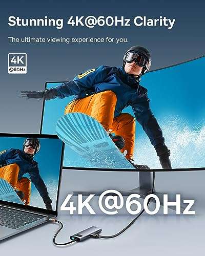 Baseus USB C to HDMI Adapter, 4K@60Hz USB C Docking Station, 7 in 1 USB C Hub with 3 USB-A, PD 100W, TF/SD Card Reader, Compatible for iPhone 15/Mac/Dell/Acer/HP/ASUS/Steam Deck/Rog Ally 3