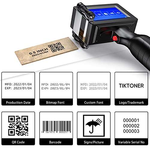 TIKTONER Handheld Printer Portable 1580P1 with 4.3 Inch Touch Screen Quick-Drying Handheld Inkjet Printer Printing Height 0.08-0.5" for Barcode/Label/Logo/QRCode/Date/Batch Number/Barcode 4