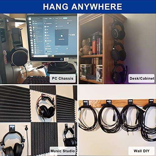 OAPRIRE Headphone Headset Stand Hanger Wall Mount Set of 2 - No Drilling Required Universal Headphone Holder Hook with Cable Clip - Save Desktop Space 2