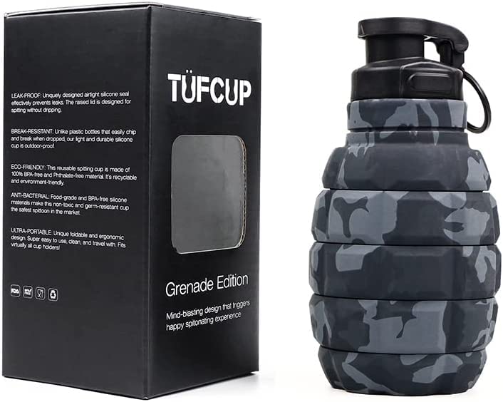 TUFCUP Spit Cup Spittoon for Chewing, Portable Reusable Spit Dipping Cup with Lid, Collapsible Spill Resistant Leak Proof Silicone Body Travel Spitter(Navy Camo) 4