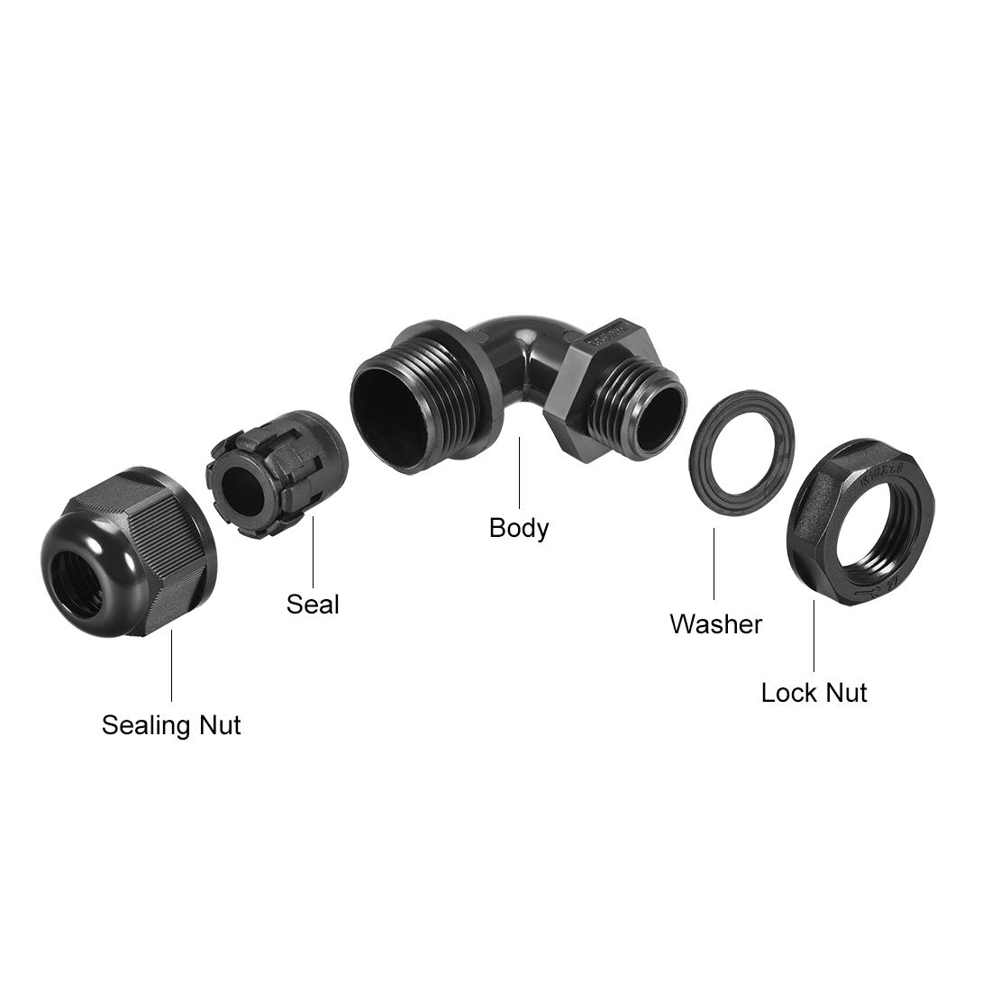 uxcell® M16 Cable Gland, 90 Degree Waterproof IP68 Nylon Joint Adjustable Locknut for 4mm-7mm Dia Cable Wire, 2 Pcs 4