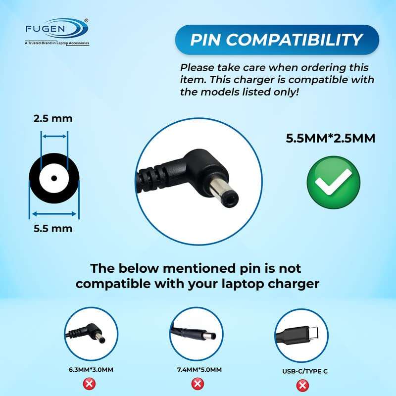 Fugen Laptop Adapter Charger 65w 19v 3.42a for Asus X54C-SO142V, X54C-SO155V-BE, X54C-SO249DU, X54C-SO249V-BE, X54C-SO263V-BE, X54C-SO295V-BE without power cable 3