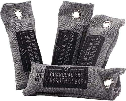 Vitchelo Bamboo Charcoal Air Purifying Bag (4 x 75g), Charcoal Bags Odor Absorber, Car Air freshener Bag, Activated Bamboo Deodorizer Moisture Absorber, Odor Eliminator for Home, Closet, Pet (Gray) 1